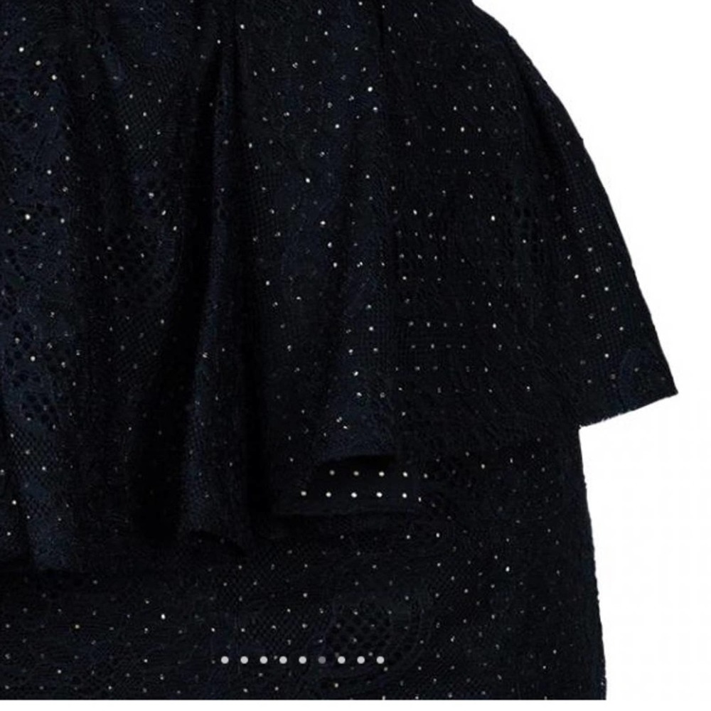 Alice+Olivia Jessie Lace overlay dot peplum strapless cocktail black dress-4 - Picture 7 of 12